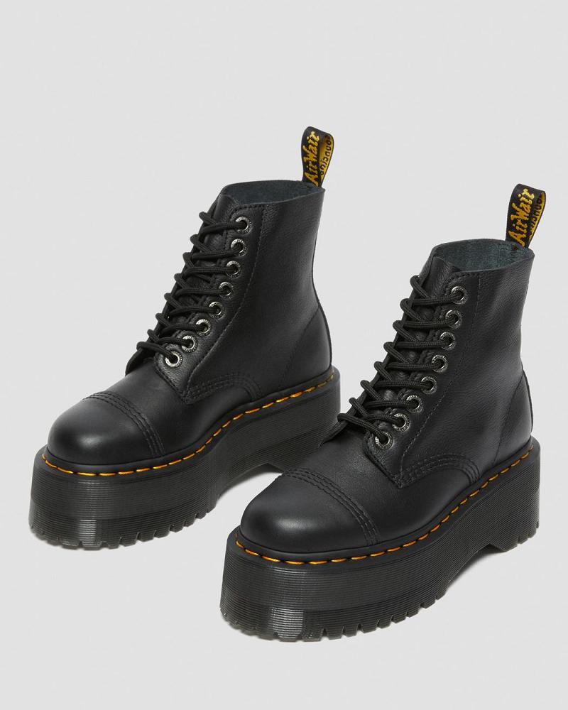 Black Women's Dr Martens Sinclair Max Pisa Leather Platform Boots | CA 256JPQ